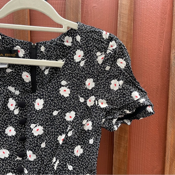 Vintage Donna Ricco Black & White Floral Romper Jumpsuit Dress Small Women - Picture 10 of 14